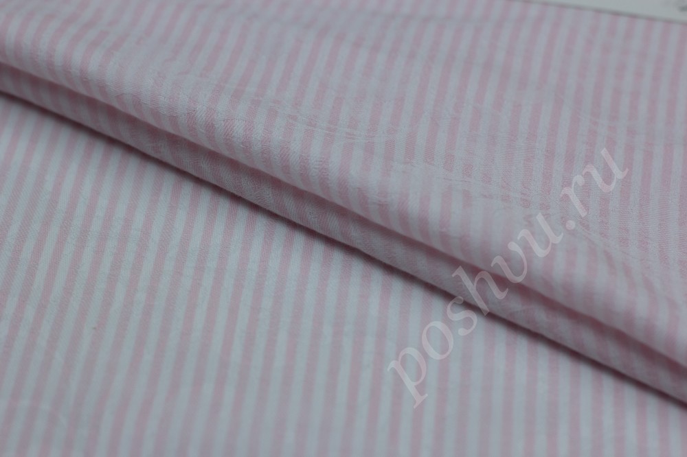 Ткань хлопок в белые и розовые полосы с тиснением