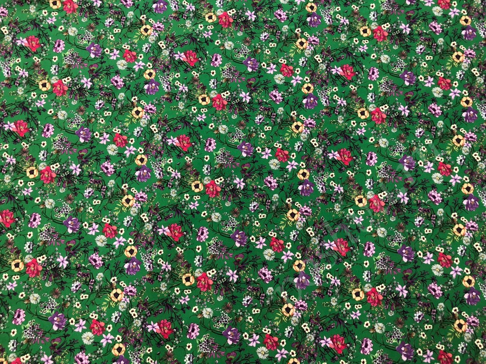Ткань хлопок сатин стрейдж  Луговые цветы