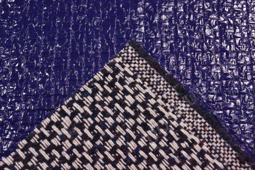 Ткань двухсторонняя лакированная/шерсть синего цвета