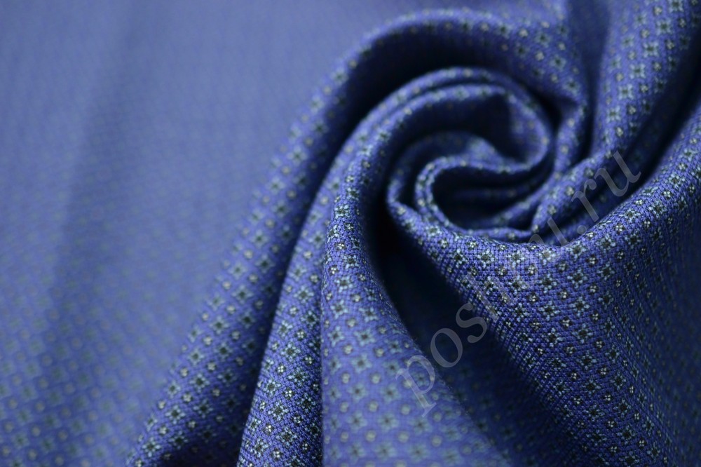 Ткань хлопок плательный синего цвета в мелкий узор