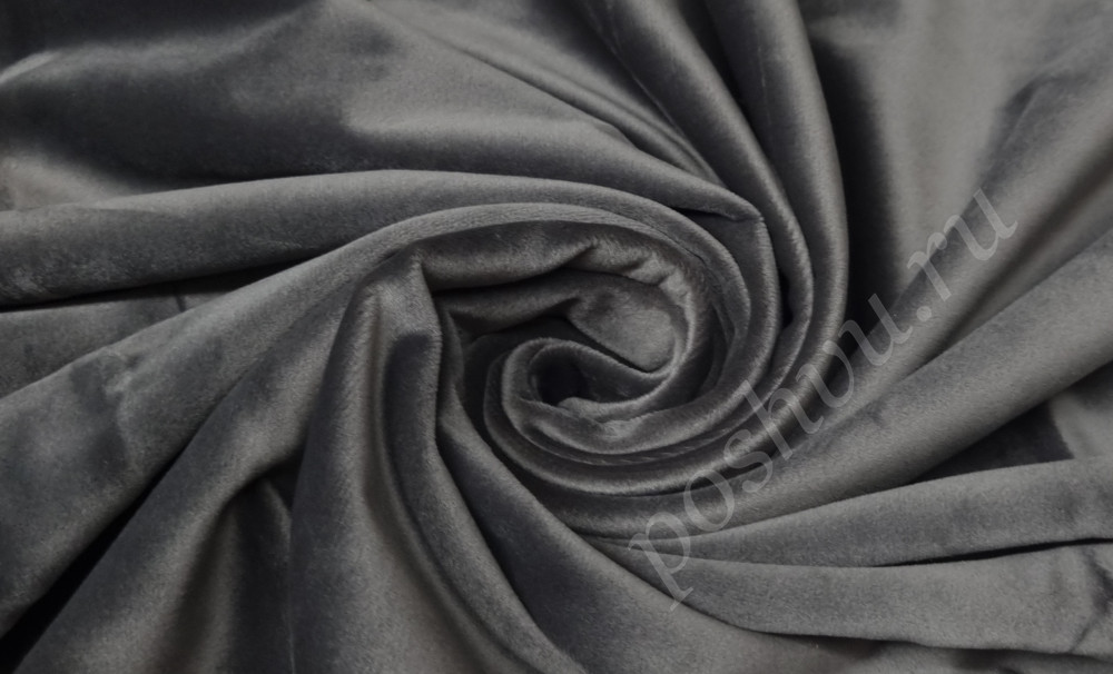 Портьерная ткань бархат однотонный, цвет темно-серый