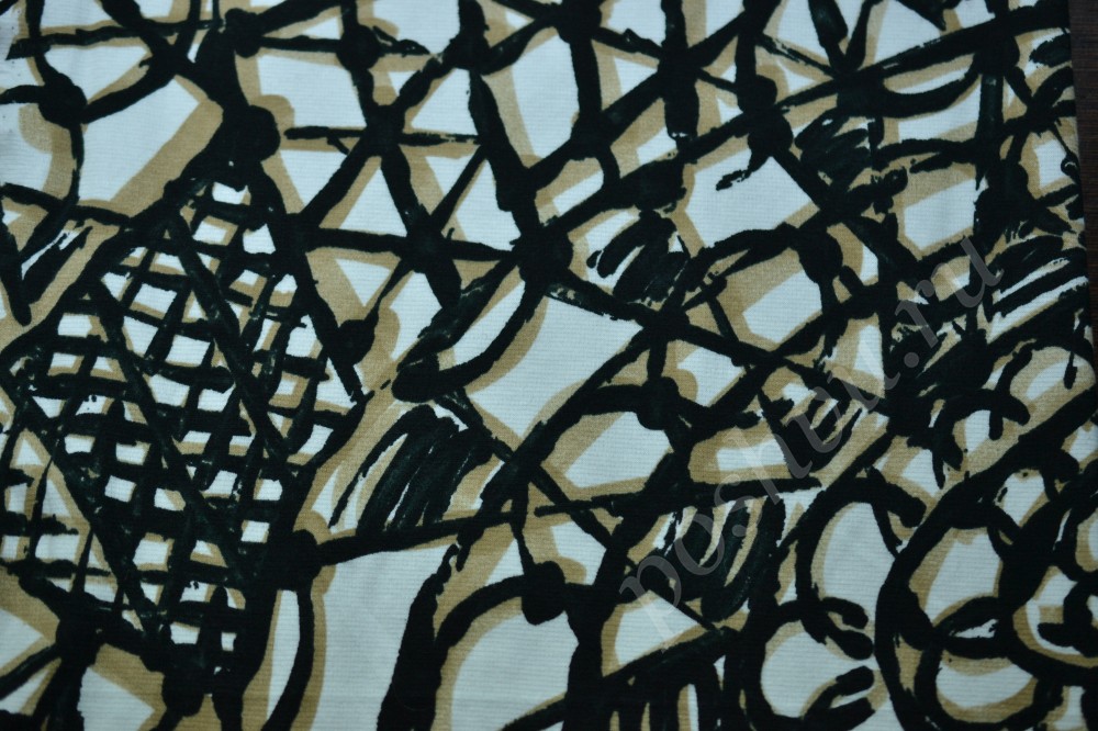 Ткань трикотаж Max Mara белого оттенка с черно-бежевым принтом
