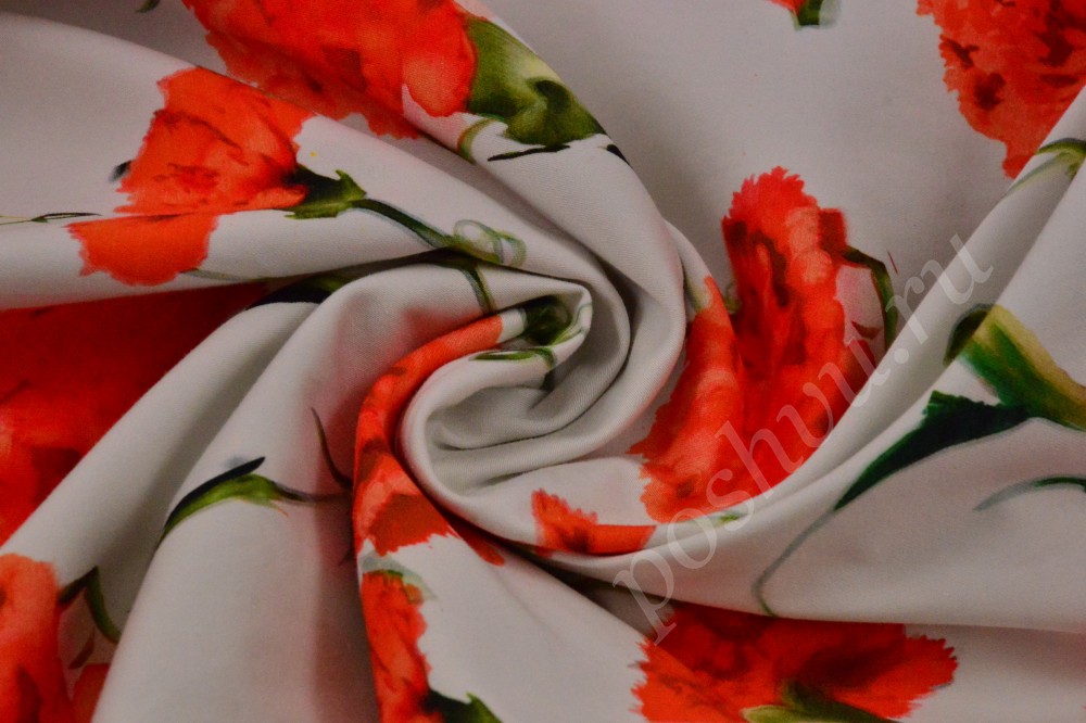 Красивая хлопковая ткань от Dolce&Gabbana (Дольче&Габбана) с контрастным цветочным принтом