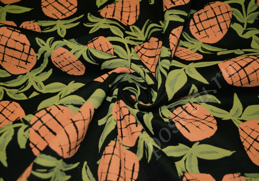 Джинсовая ткань с ананасами