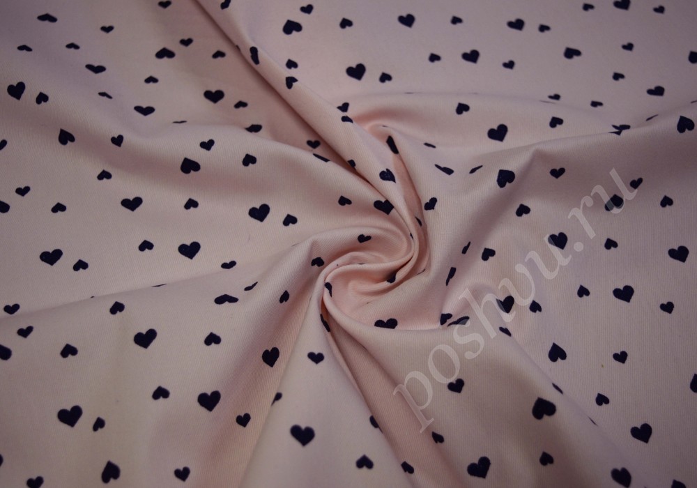Ткань джинсовая розового цвета с сердецками
