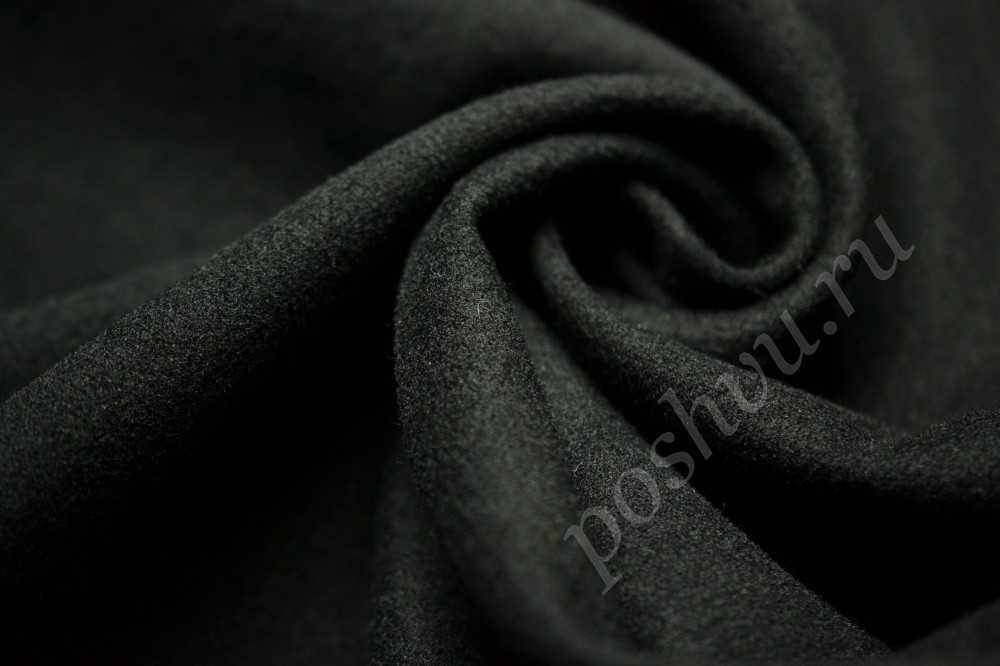 Стильная пальтовая ткань черного оттенка с небольшим серым ворсом