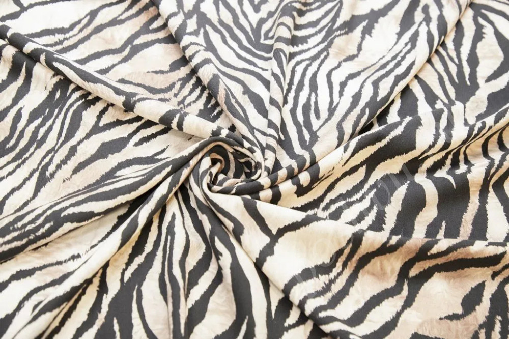 Плательная ткань черно-коричневого цвета с рисунком Зебра (227г/м2)