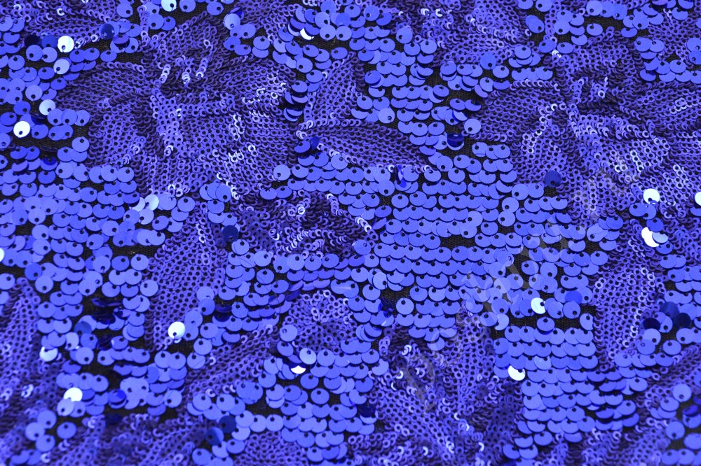 Сияющая ткань синие паетки с цветочными узорами