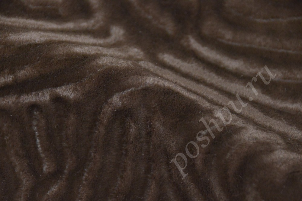 Ткань для мебели флок шоколадного оттенка с узором