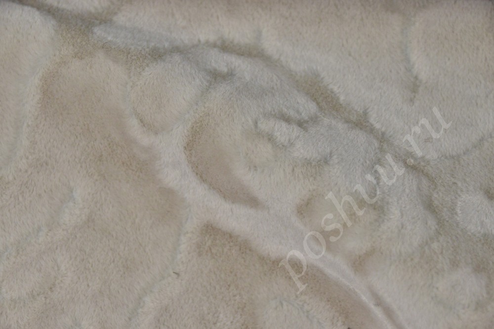 Ткань для мебели флок бело-песочного оттенка