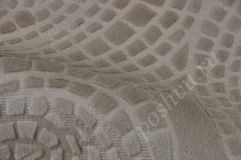Ткань для мебели флок серо-бежевого оттенка с узором