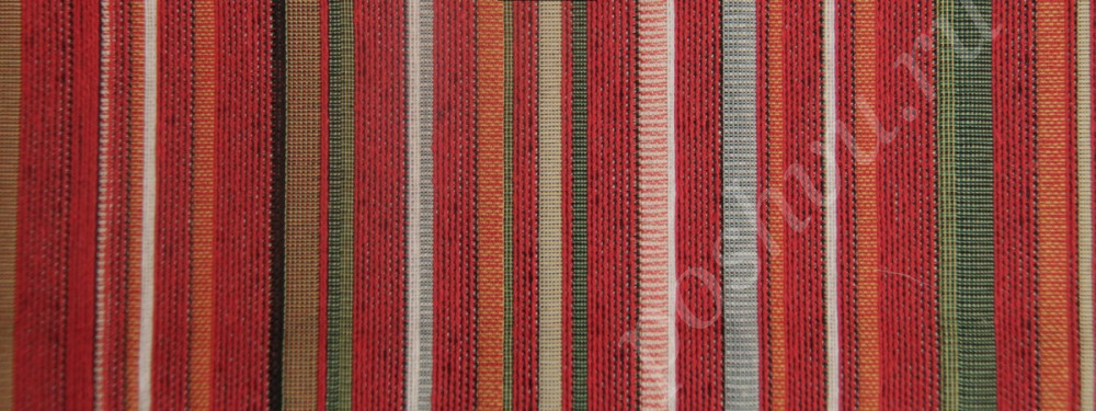 Мебельная ткань гобелен ARBOLEDA LINE красные, зеленые полосы разной ширины шир.280см