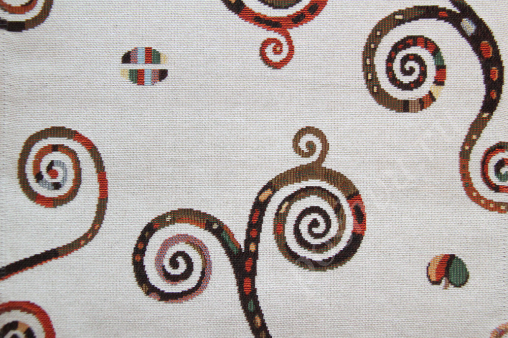 Мебельная ткань гобелен ART коричнево-красные завитушки шир.140см