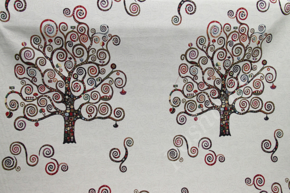 Мебельная ткань гобелен ARTстилизованные деревья в коричнево-красных тонах шир.140см