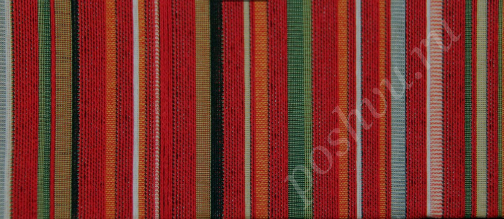 Мебельная ткань гобелен NENUFAR LINE красно-зеленая полоска шир.140см