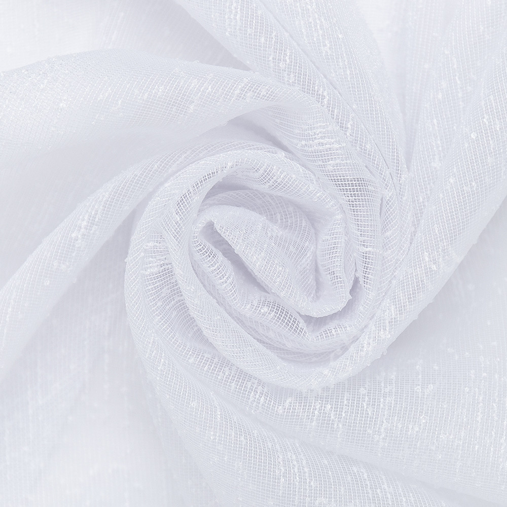 Тюлевая ткань под лен FLORENZA белого цвета с выработкой, с утяжелителем, выс.300см