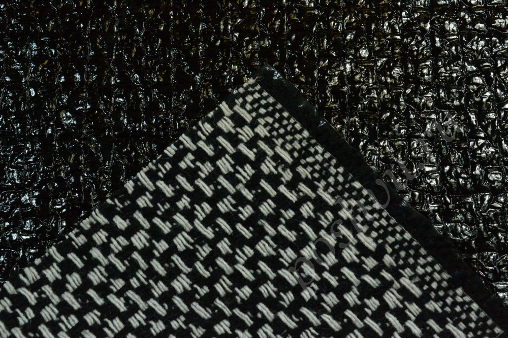 Ткань двухсторонняя лакированная/шерсть черного цвета