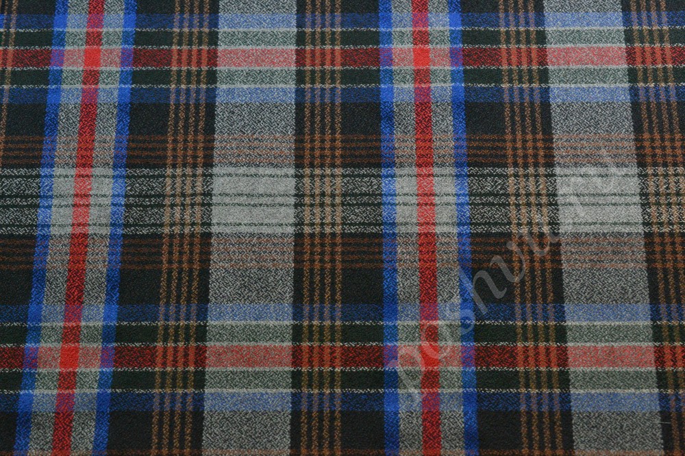 Шотландка вискозная с добавлением эластана черного, синего, красного, серого и коричневого цвета