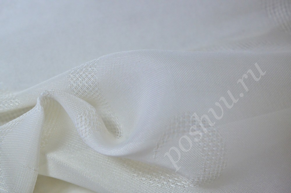 Ткань для штор вуаль белого оттенка с тиснением