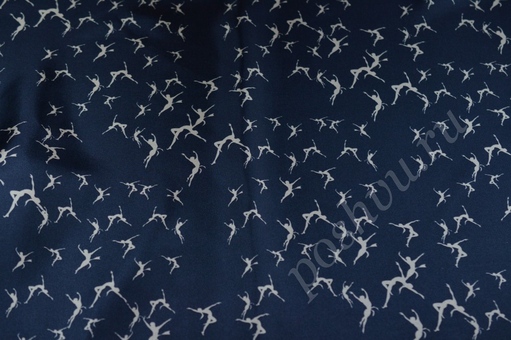 Ткань шелк Prada темно-синего цвета в белый узор