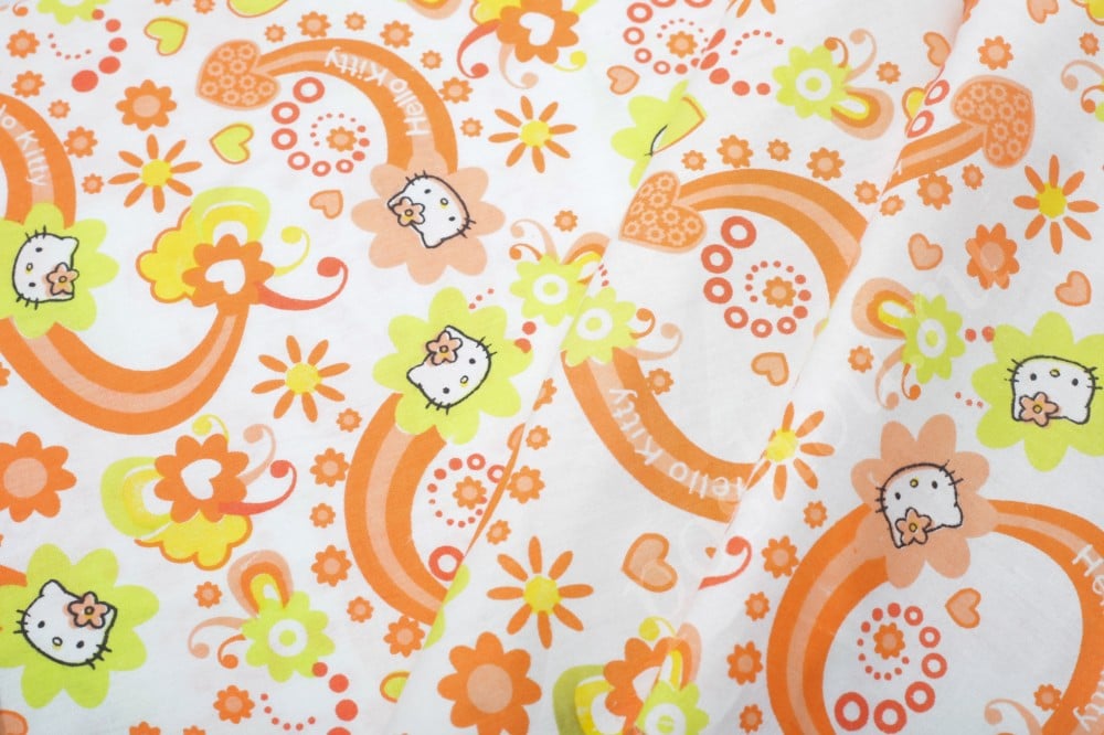Хлопковая набивная ткань hello kitty оранжевая