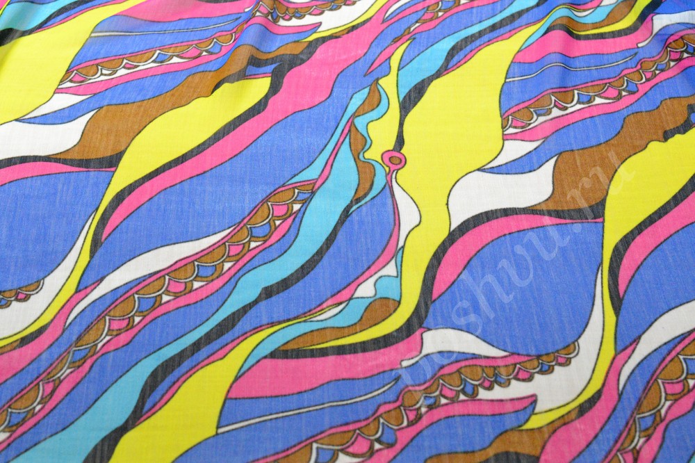 Ткань шиффон набивной с разноцветным абстрактным рисунком