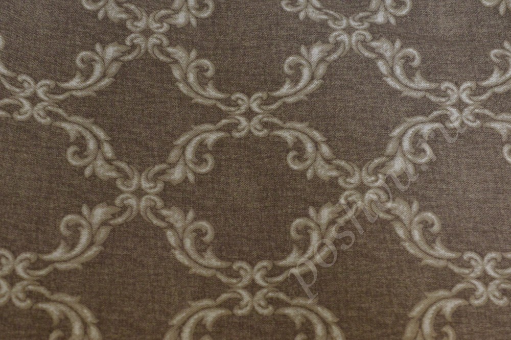 Ткань для штор портьерная коричневого оттенка с белым узором