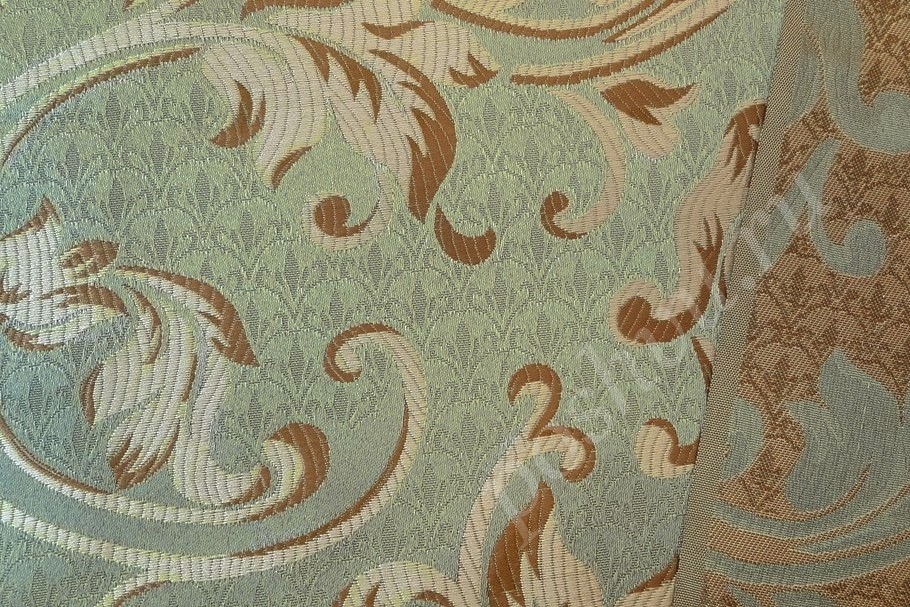 Ткань для штор портьерная оливкового цвета в вышитый узор