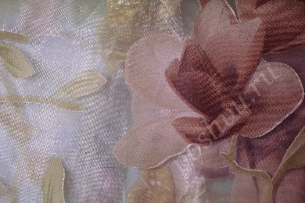 Ткань для штор тюль Кофейные цветы