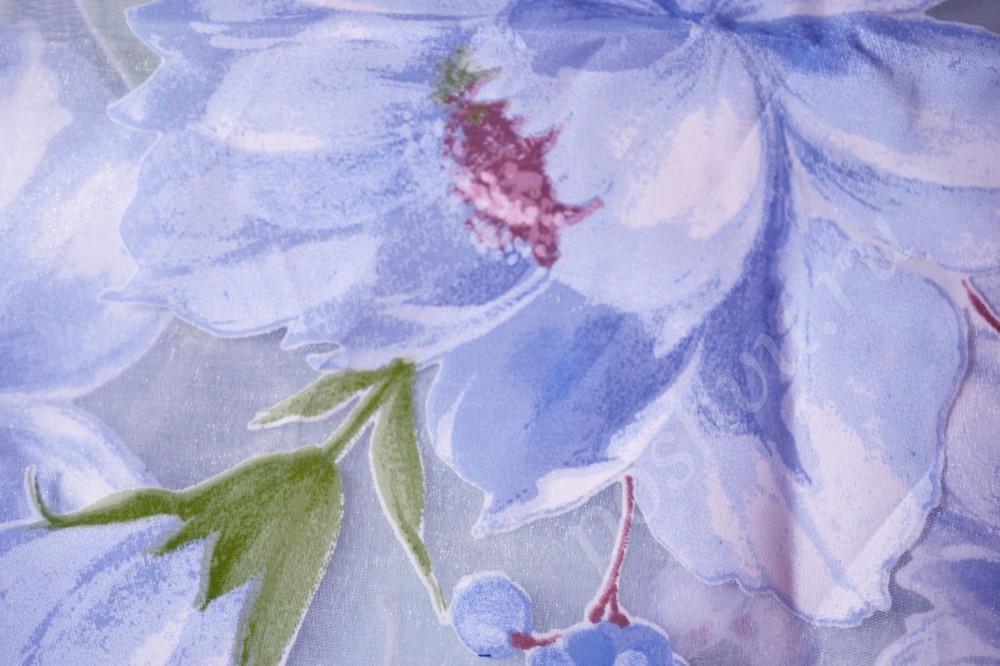 Ткань для штор тюлевая Голубые цветы