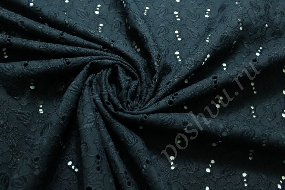 Ткань плательно-костюмная из хлопка темно-синего оттенка с шитьем