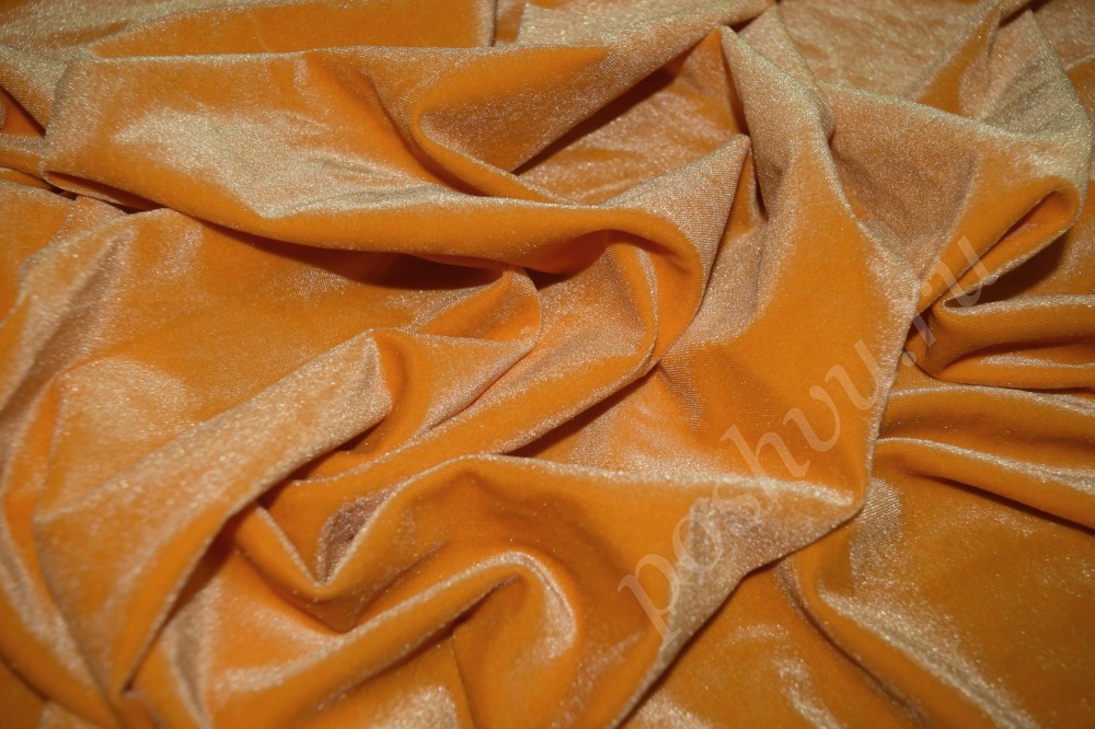 Ткань бархат стрейч оранжевого цвета