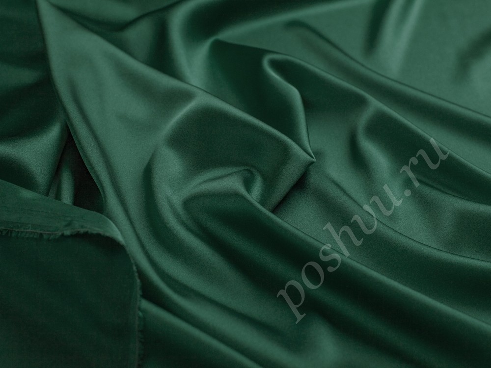 Ткань Зеленый атласный шелк с эластаном