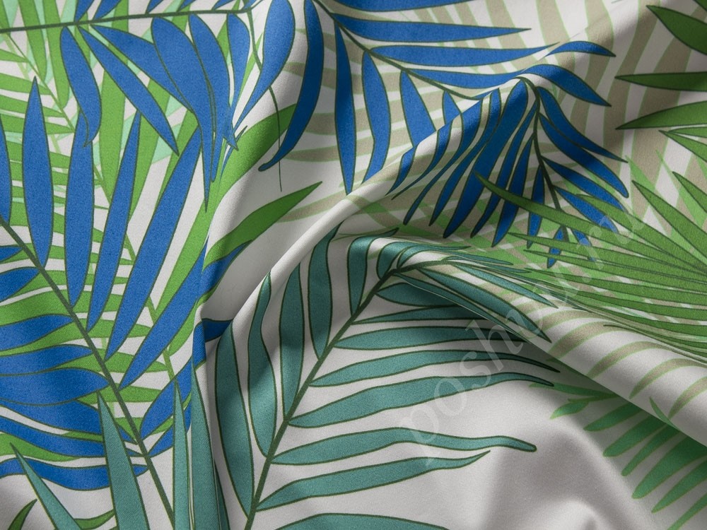 Ткань Шелк сине-зеленые листья
