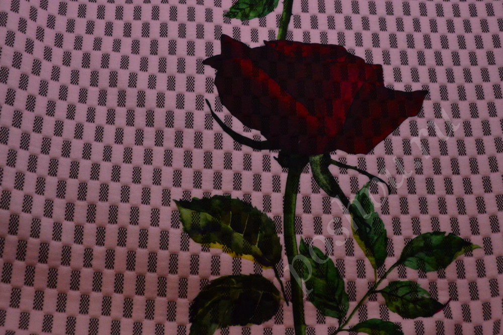 Оригинальная трикотажная ткань с пурпурной розой