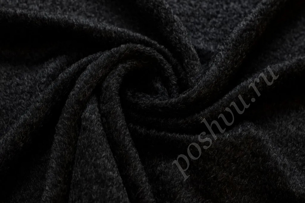 Пальтовая ткань с коротким ворсом черного цвета с сединой