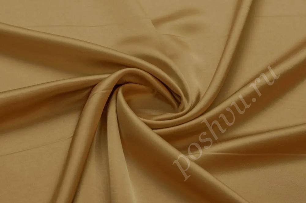 Плательная ткань золотисто-бежевого цвета с атласным блеском
