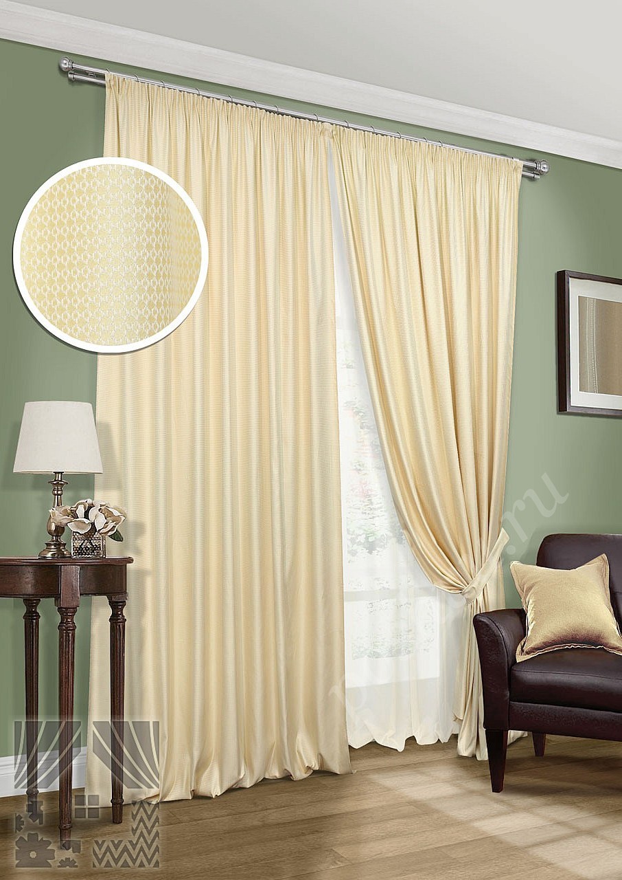 Роскошный комплект готовых фактурных штор оттенка светлого золота для гостиной