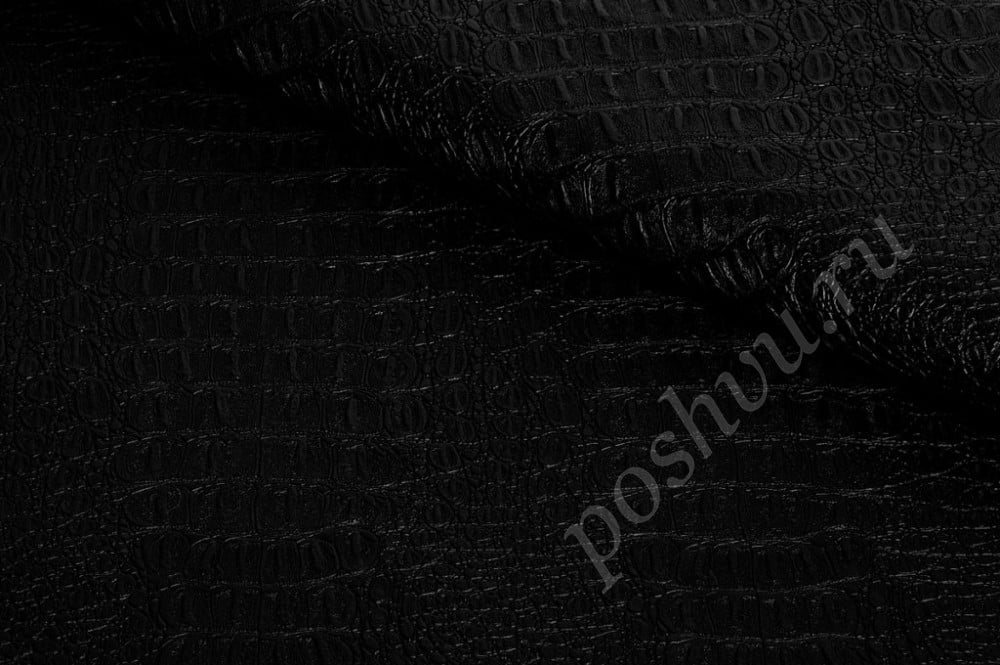 Мебельная ткань экокожа CROCODILE черного цвета 710г/м2