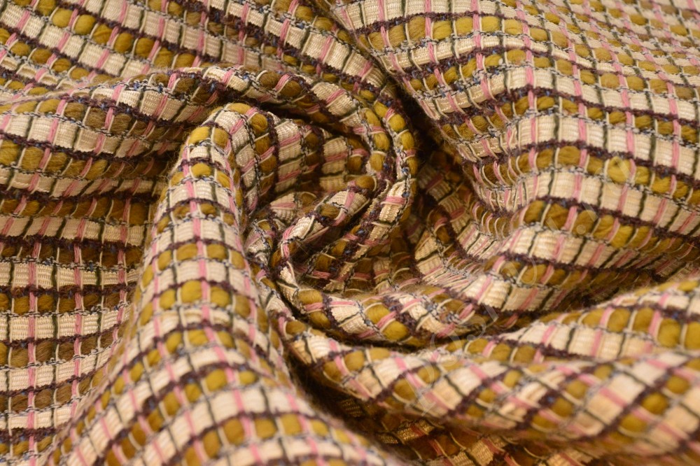 Клетчатая шерстяная ткань цвета медовой карамели