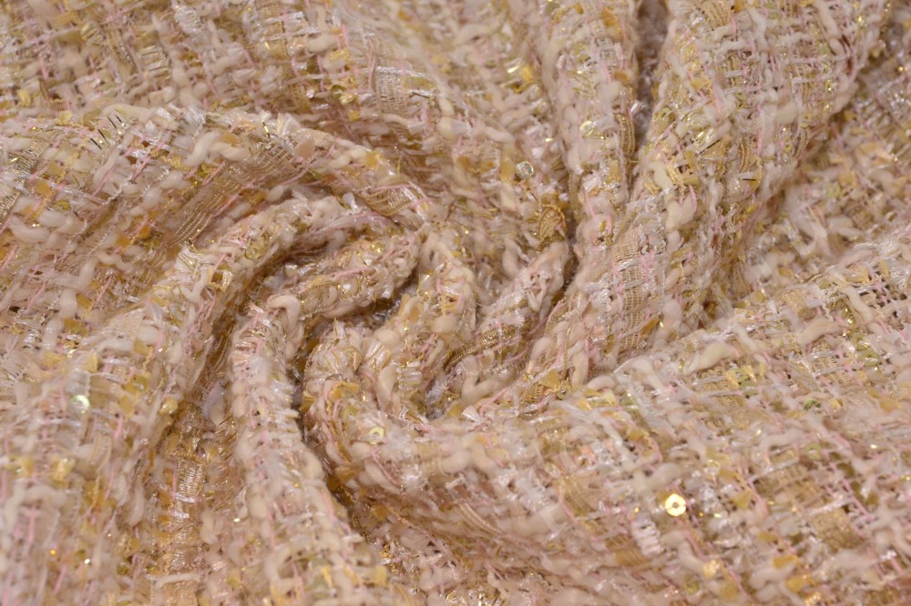 Однотонная шерстяная ткань песочного цвета с золотом
