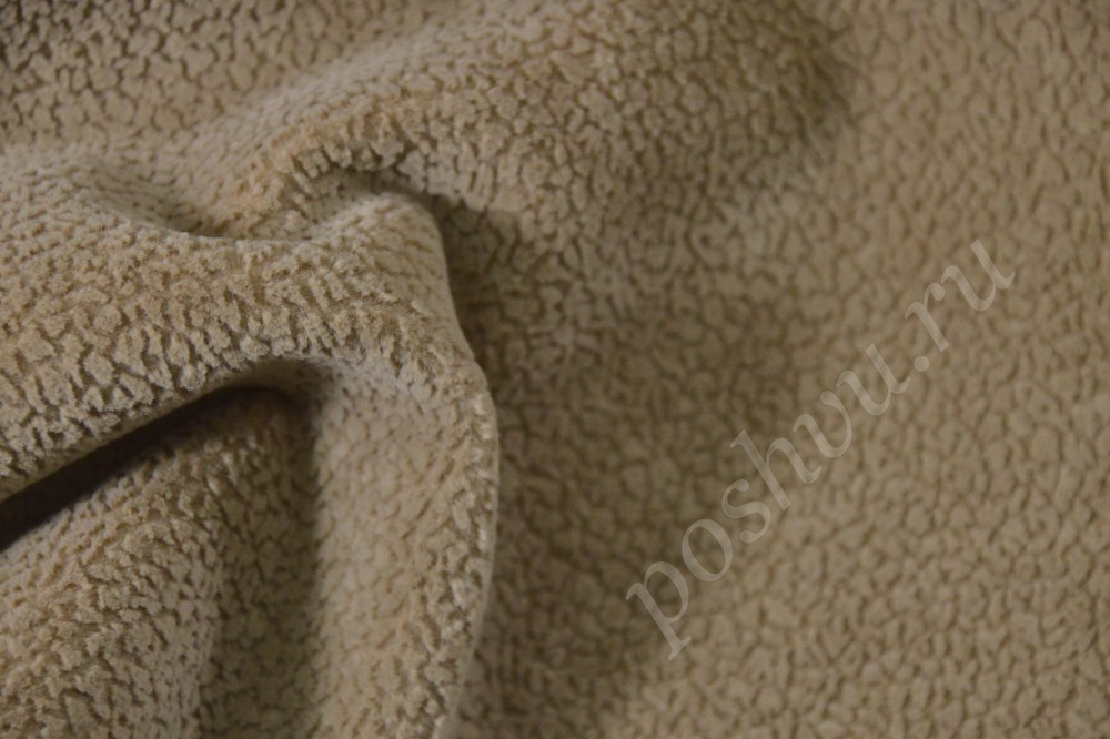 Ткань для мебели флок на флоке Мото песочного цвета
