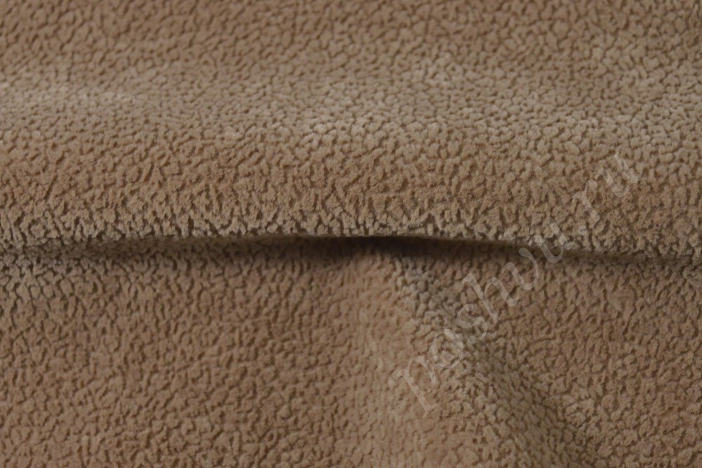 Ткань для мебели флок на флоке Мото коричневого цвета