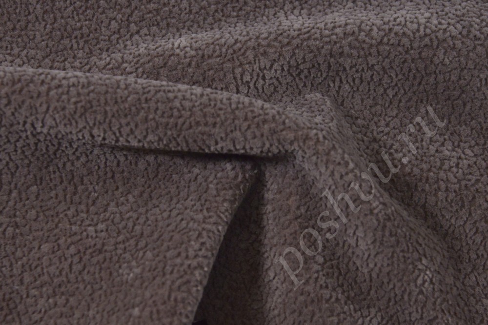 Ткань для мебели флок на флоке Мото шоколадного цвета