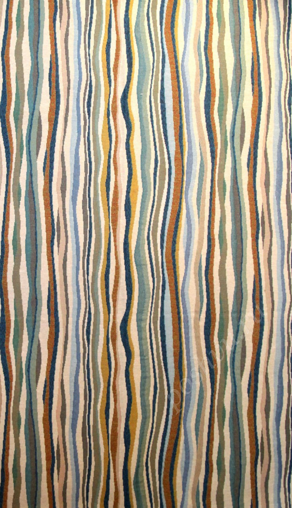 Мебельная ткань гобелен RIVER бежево-голубые волнистые полосы шир.140см