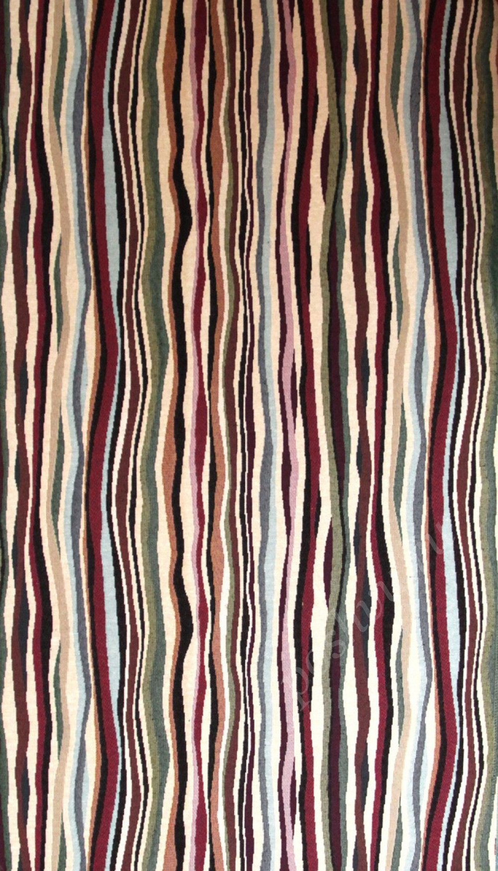 Мебельная ткань гобелен RIVER бордово-зеленые волнистые полосы шир.140см