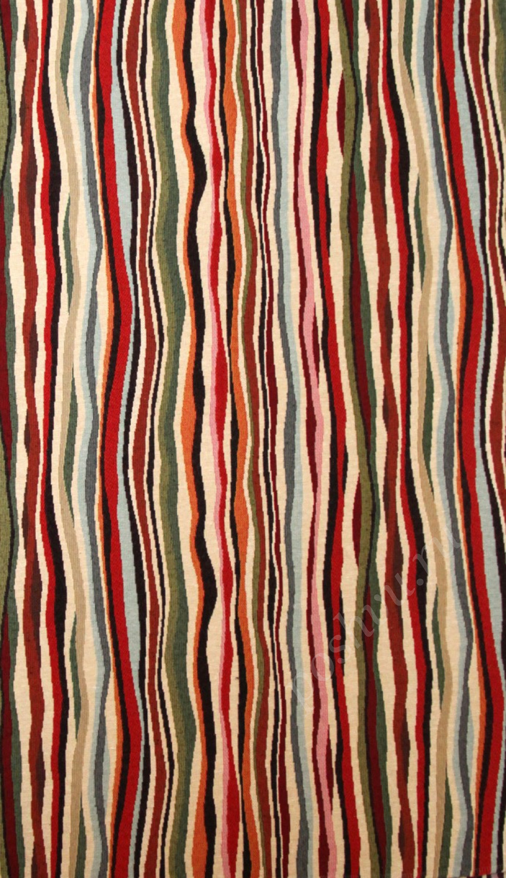 Мебельная ткань гобелен RIVER красно-бежевые волнистые полосы шир.140см