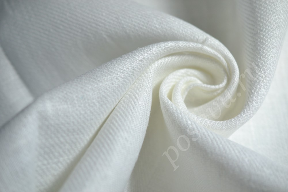Ткань лен для скатертей белоснежного цвета в рубчик