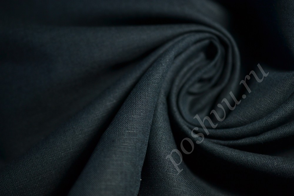 Льняная умягченная интерьерная ткань черного цвета