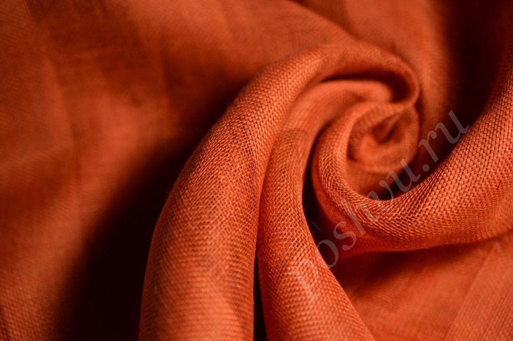 Широкая льняная ткань вуаль кирпичного оттенка